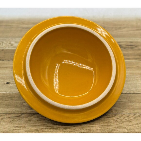 World Market Spotted Mushroom Lidded Soup Crock Gold Yellow Speckled Stoneware - Picture 8 of 14